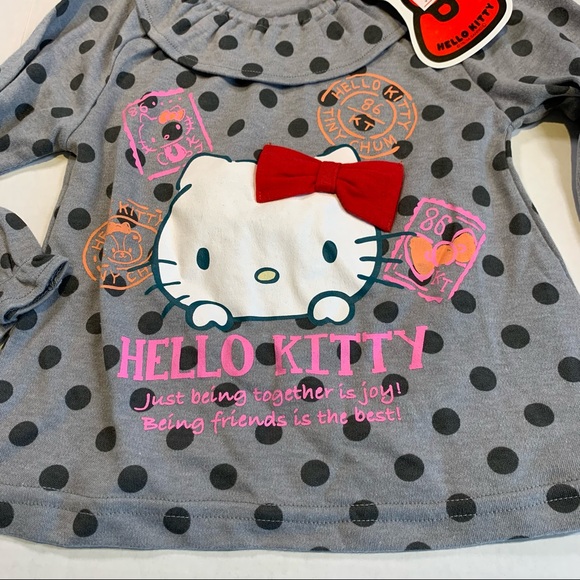 2T-3T Hello Kitty NWT Grey polka dot long sleeve shirt - Picture 2 of 5
